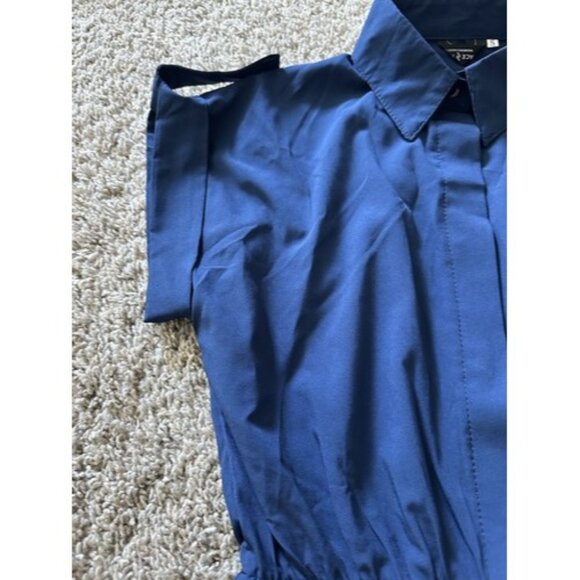 Unbranded Button Short Sleeve Blue A-Line Dress Size Small Collar Casual Solid - Picture 4 of 12